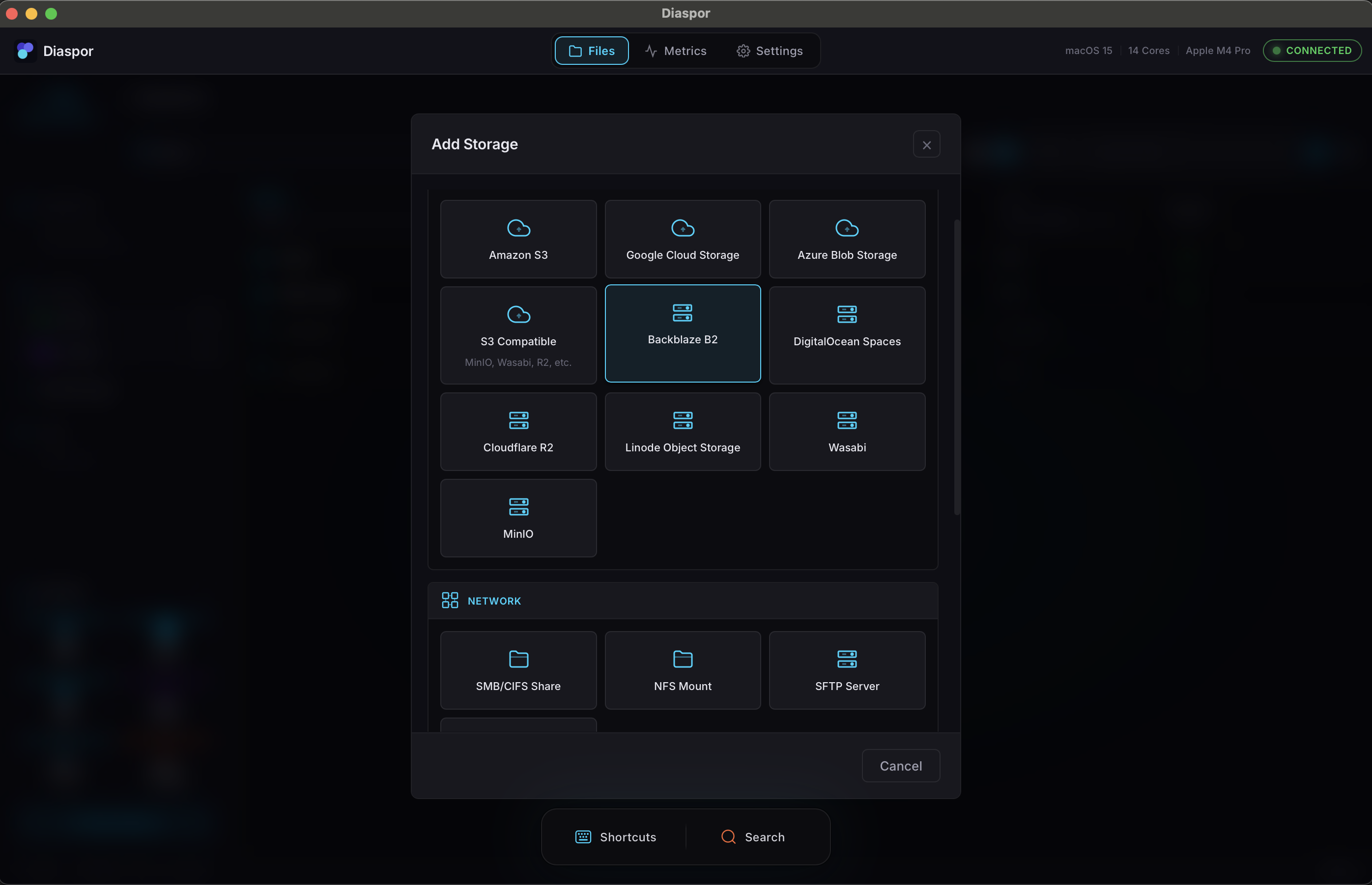 Diaspor Desktop · Add Storage modal
